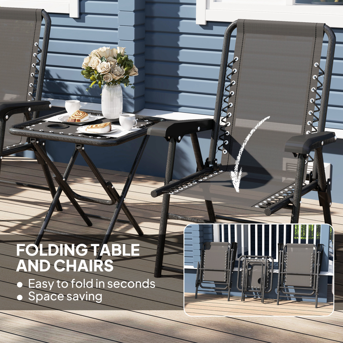 Outsunny 3-Piece Folding Bistro Set with Cup Holders, Black