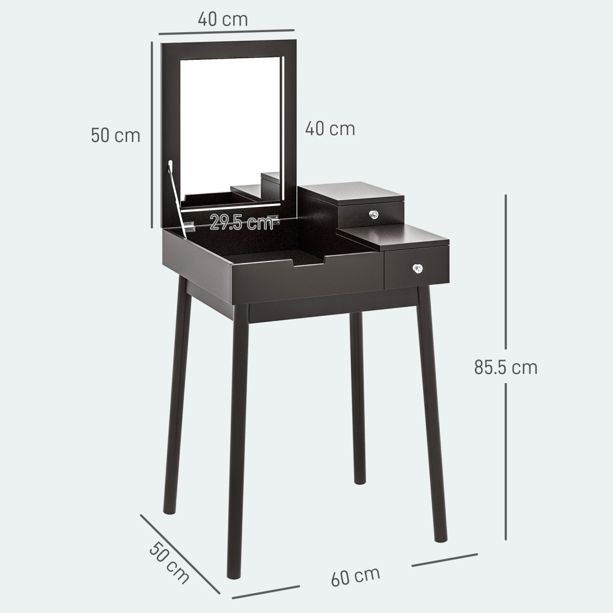 HOMCOM Black Dressing Table Vanity Desk with Flip-Up Mirror, 2 Drawers