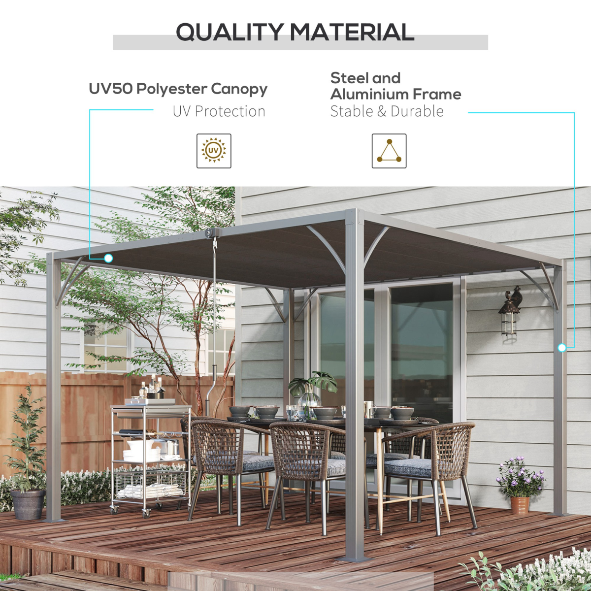 Outsunny 3 x 3m Outdoor Aluminium and Steel Pergola with 135° Louvered Roof, Grey