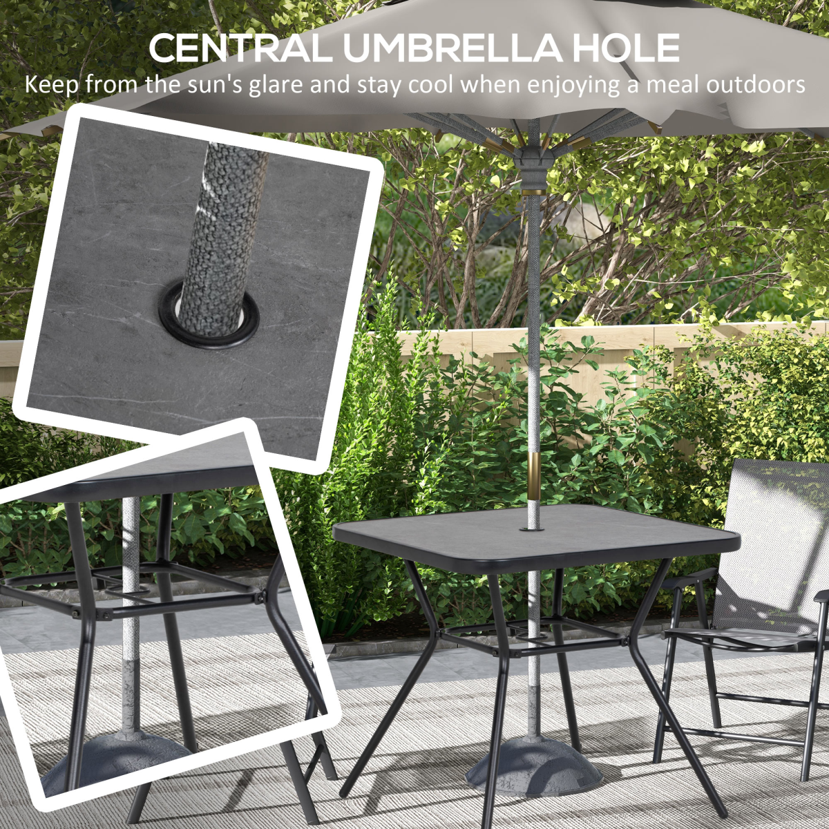 Outsunny Faux-Marbled Patio Table with 42mm Umbrella Hole Steel Frame 80 x 80 cm