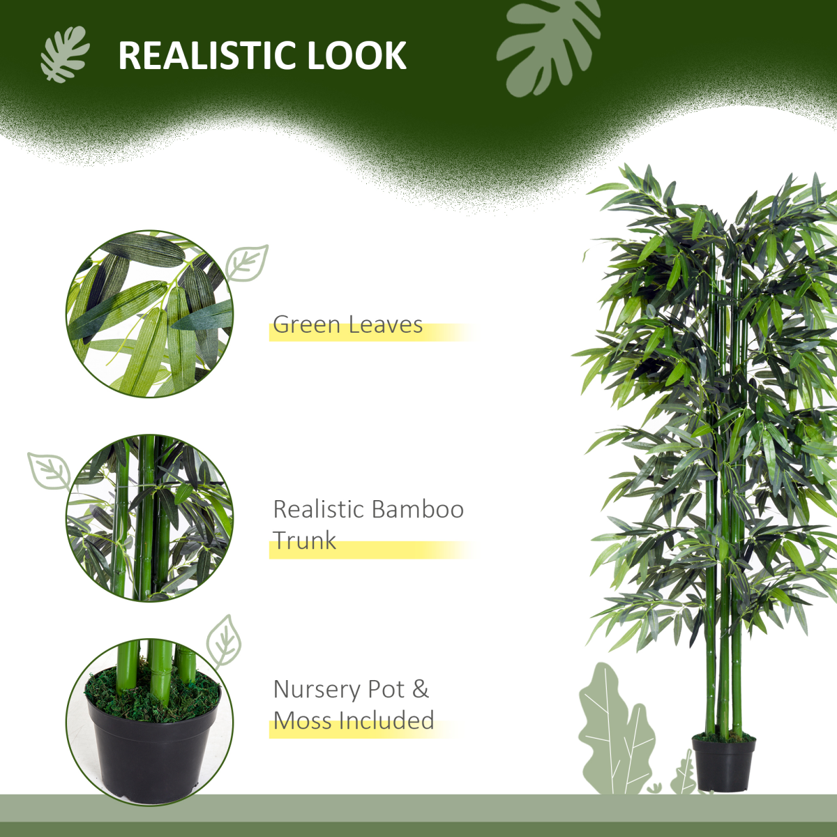 Outsunny Artificial Bamboo Tree Plant, 1.8m Green in Black Pot