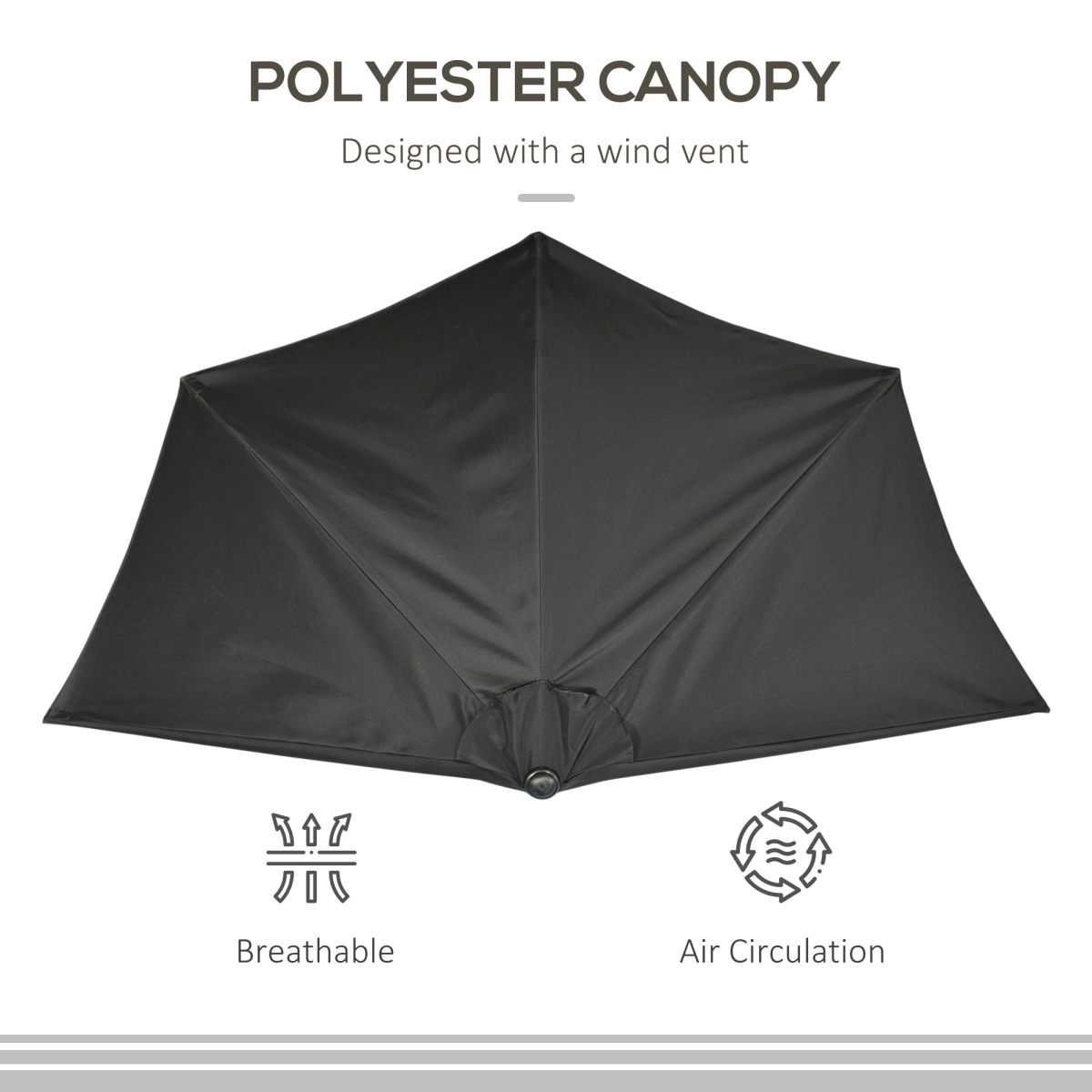 Outsunny 3(m) Half Round Parasol Garden Sun Umbrella Metal w/ Crank Black