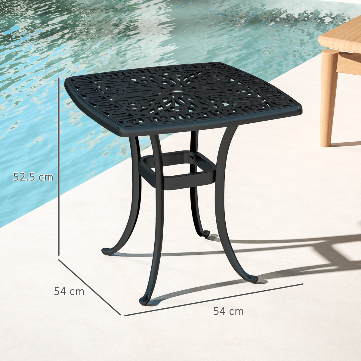 Outsunny Cast Aluminium Bistro Table with 38mm Umbrella Hole, Black