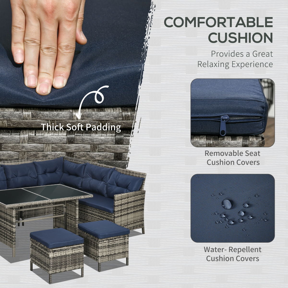 Outsunny 6 Piece Patio Wicker Rattan Sofa Set with Cushions, Dark Blue