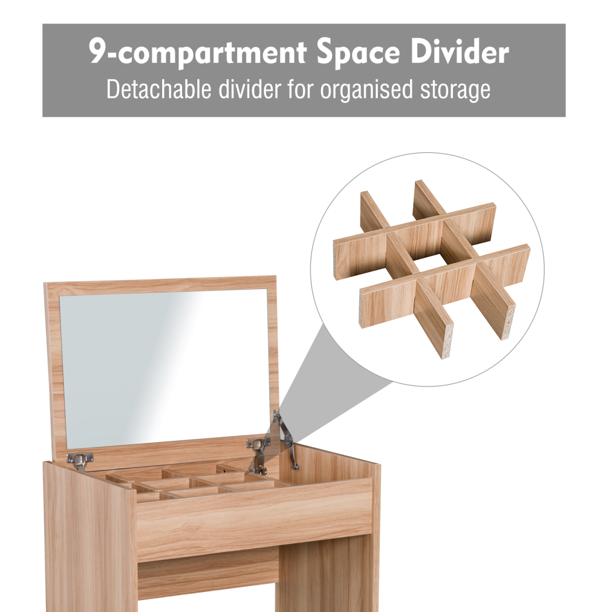HOMCOM Dressing Table Set with Flip-Up Mirror, Stool, Hidden Storage and Writing Desk Function, Wood