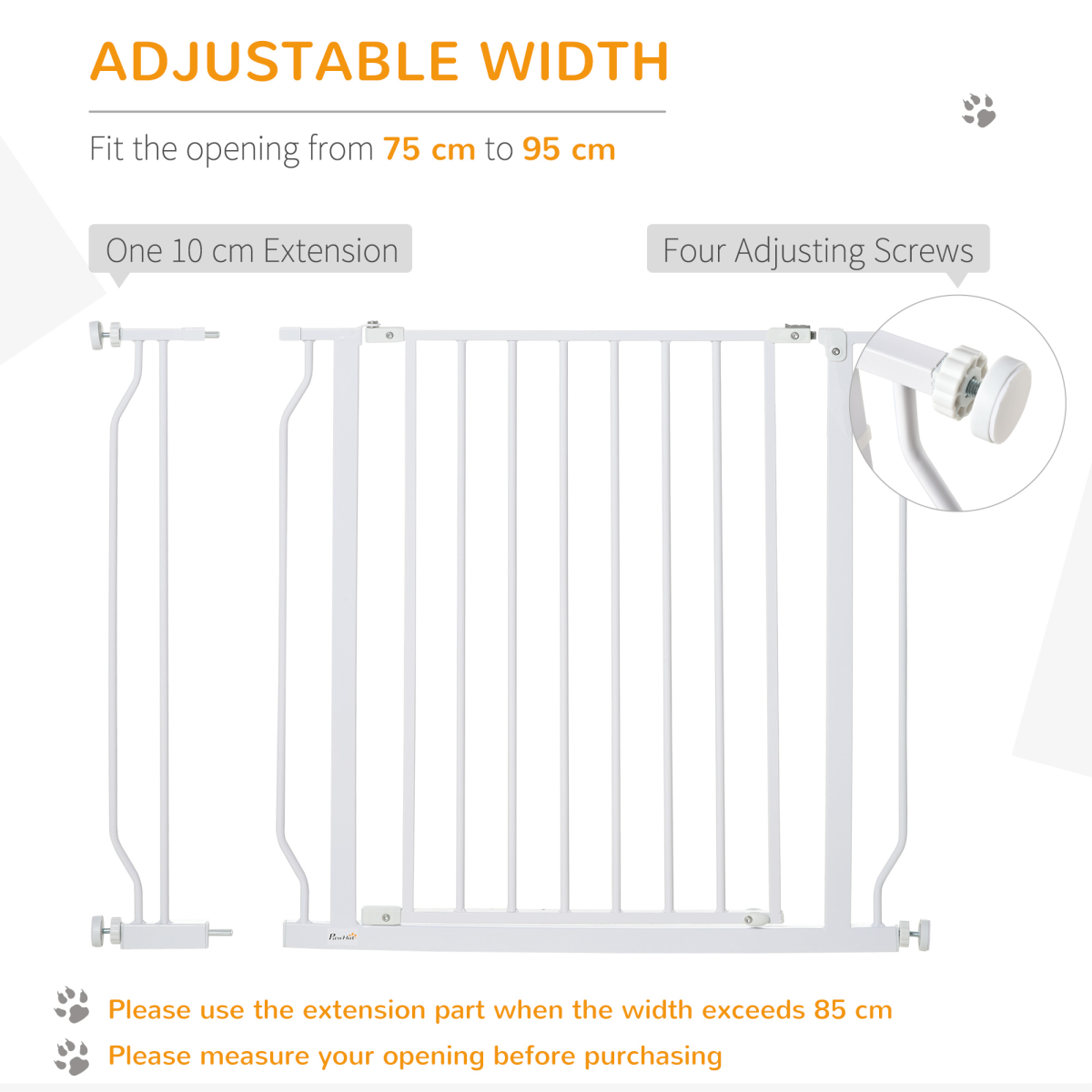PawHut Pressure-Fit Dog Gate with Door, Adjustable 75-95 cm, White