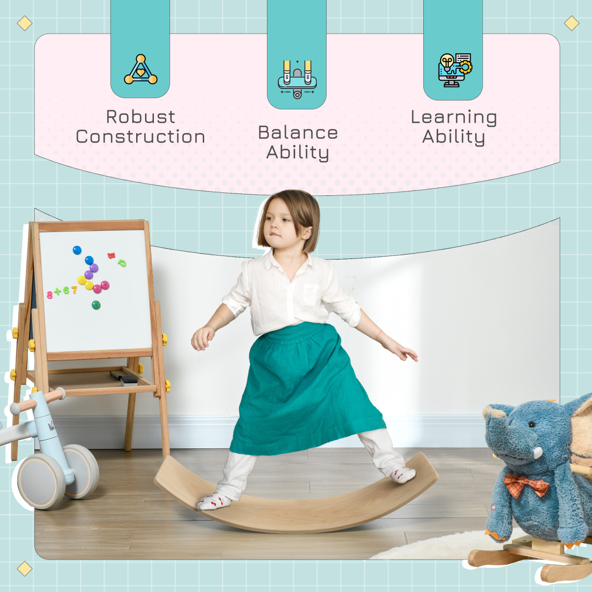 AIYAPLAY Wooden Balance Board for Kids, Ages 3-8, Natural