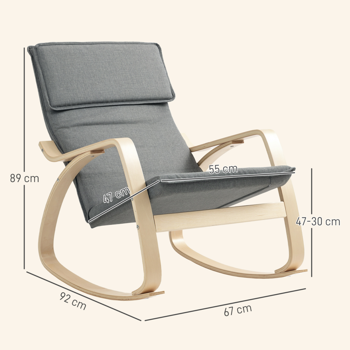 HOMCOM High Back Rocking Chair with Headrest, Grey
