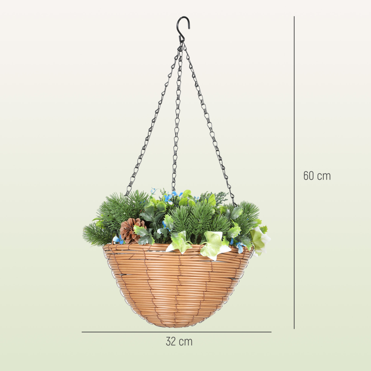 HOMCOM Set of 2 Artificial Hanging Flower Baskets with PE Leaves