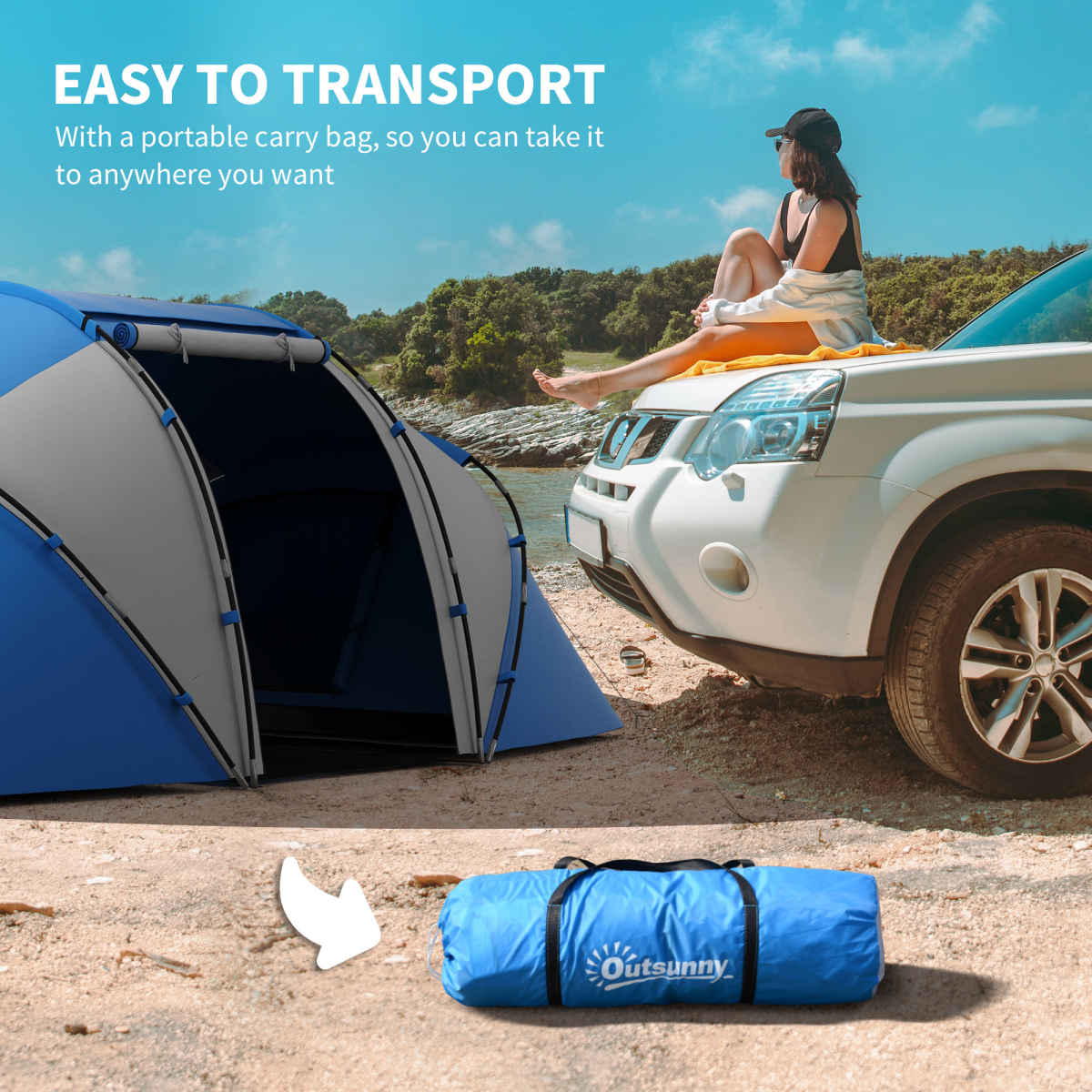 4-6 Person Tunnel Camping Tent with 2 Bedrooms and Living Area