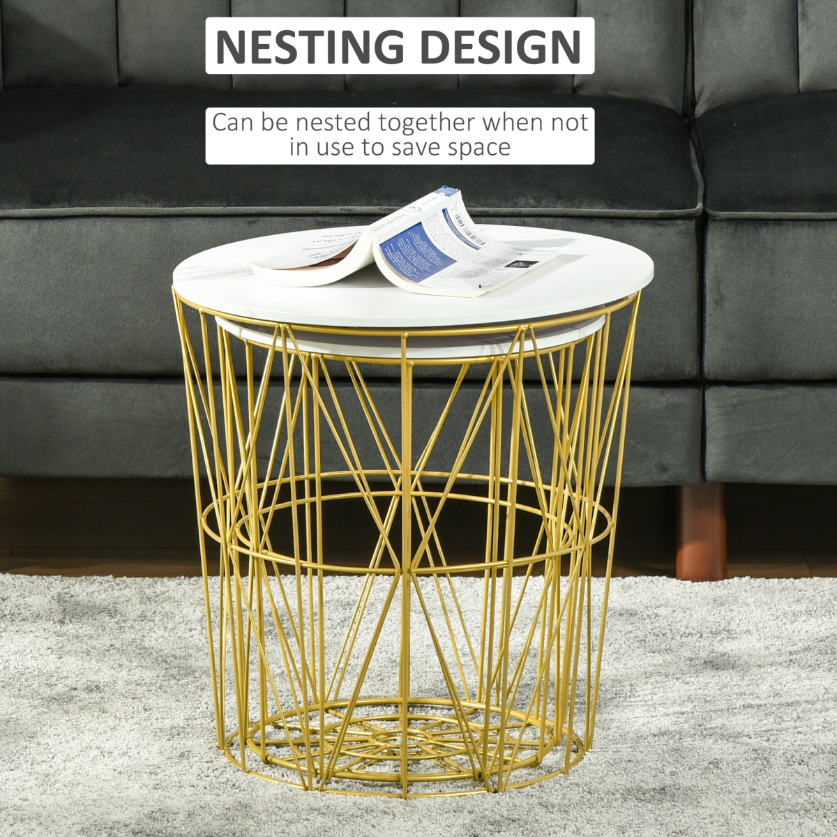 HOMCOM Set of 2 Nesting Side Tables with Removable Top, White