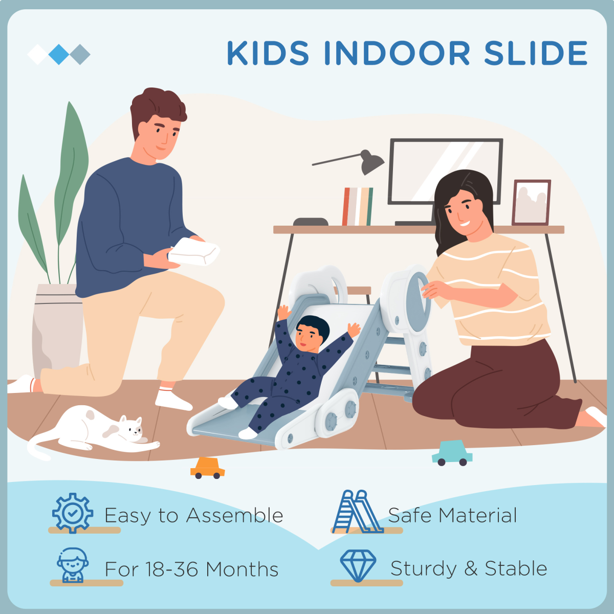 ZONEKIZ Foldable Kids Slide, Non-Slip Steps, 18-36 Months, Grey