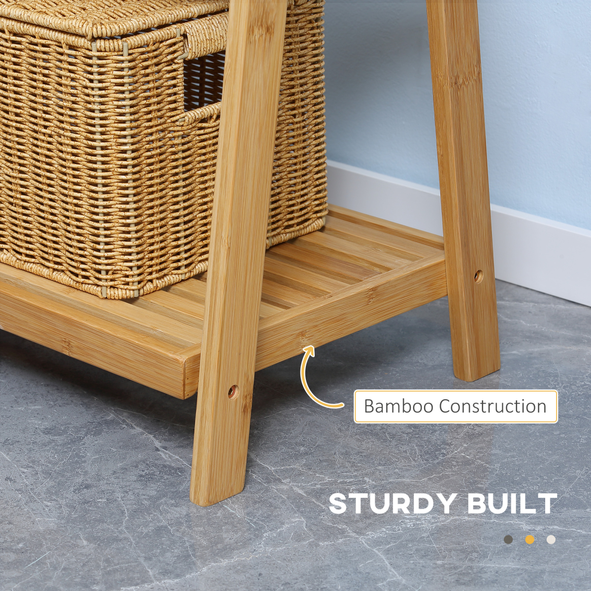 Freestanding Foldable Bamboo Towel Rack with Shelves and 3 Bars