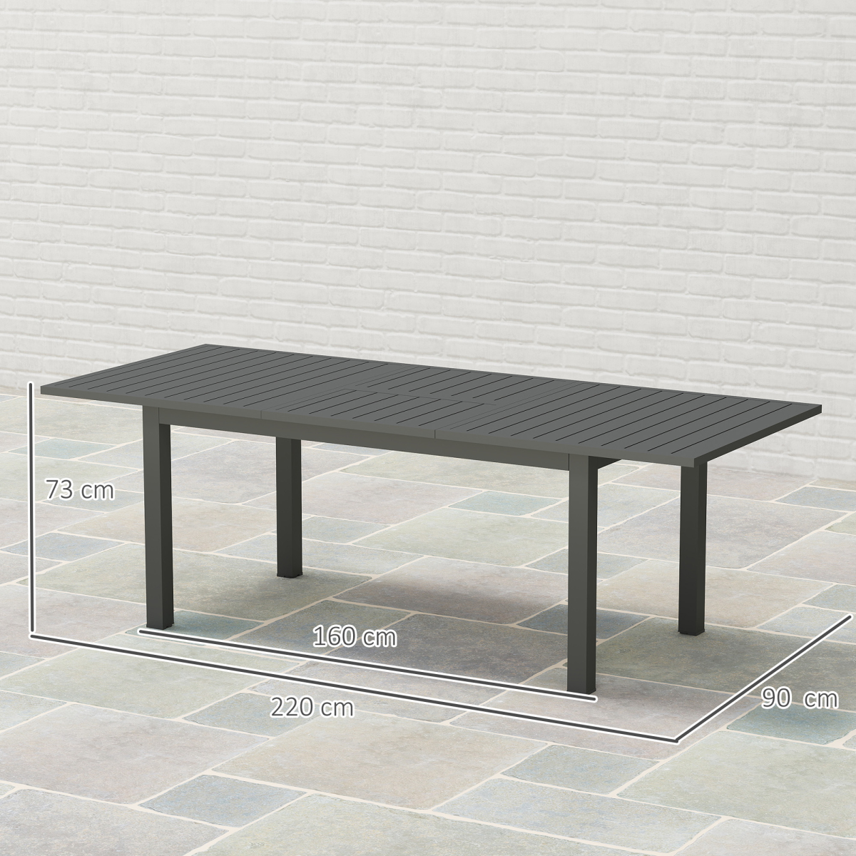 Outsunny Extendable Garden Table with Slatted Top, Grey