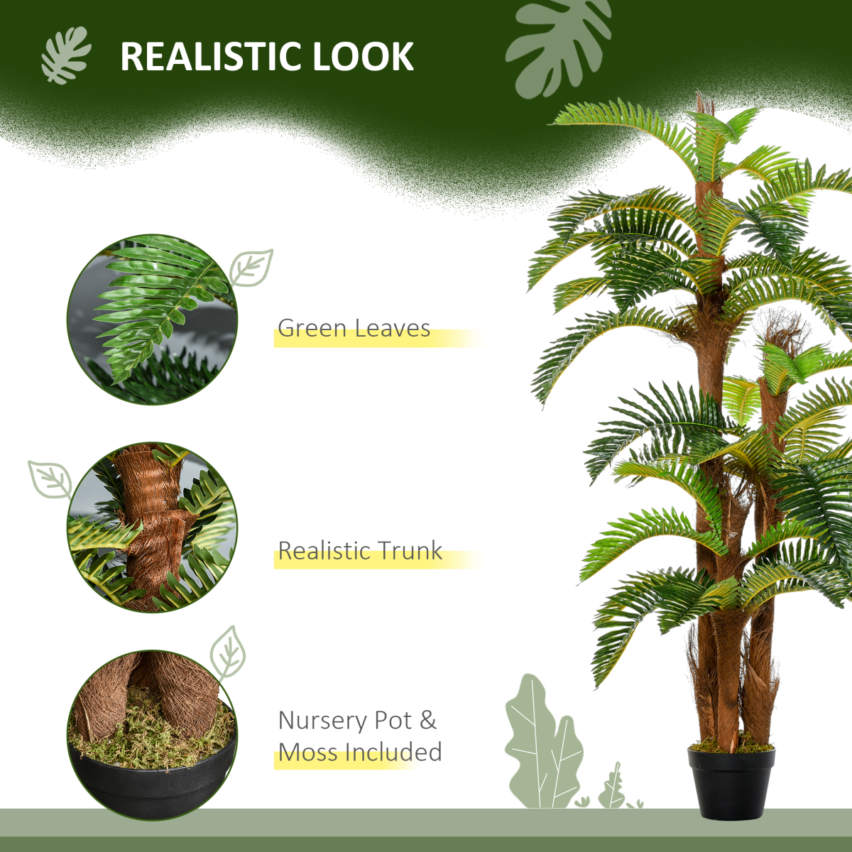 Outsunny Artificial Fern Tree with 36 Bendable Leaves and Cement-Filled Nursery Pot, 150cm
