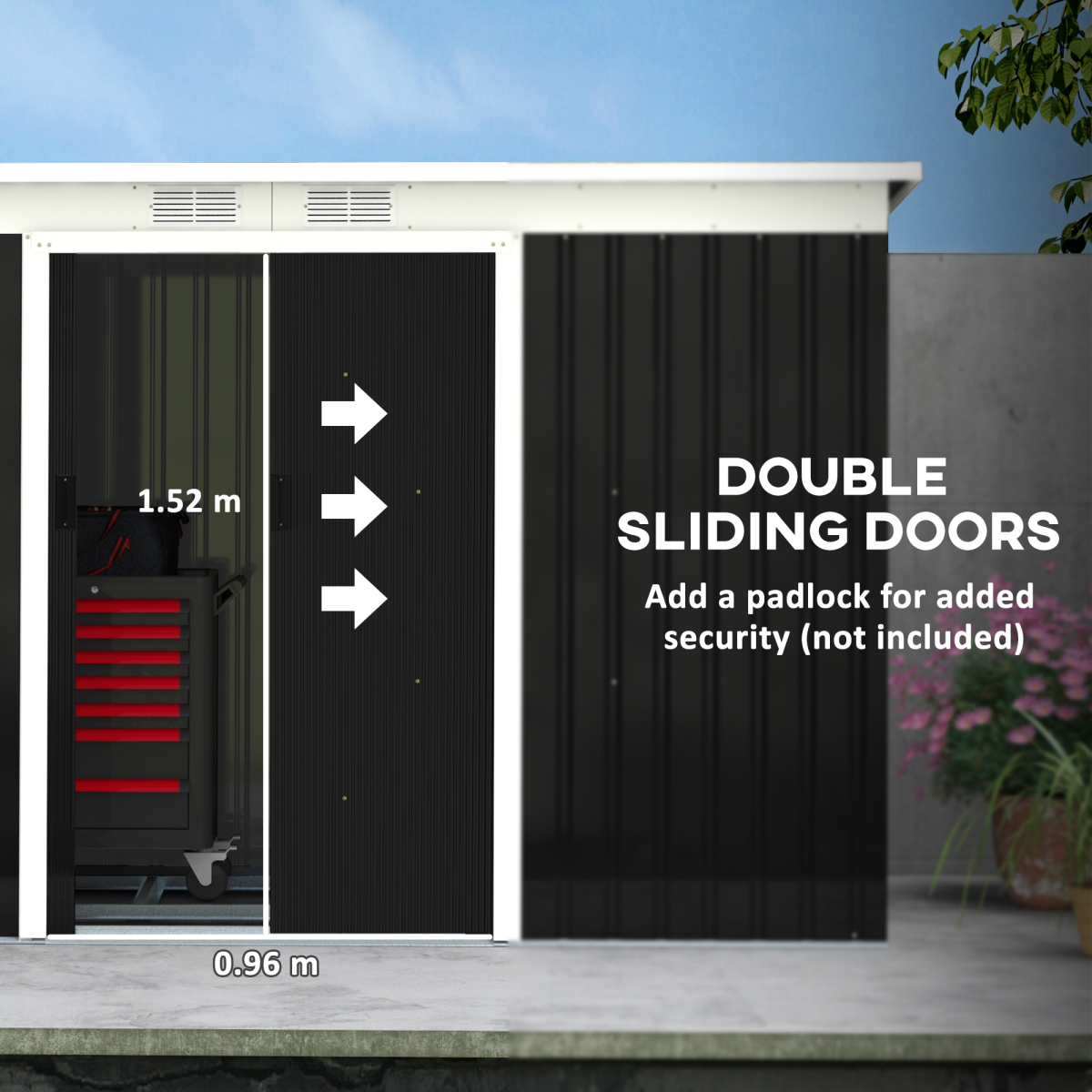 Outsunny Galvanised Metal Garden Storage Shed with Double Sliding Doors