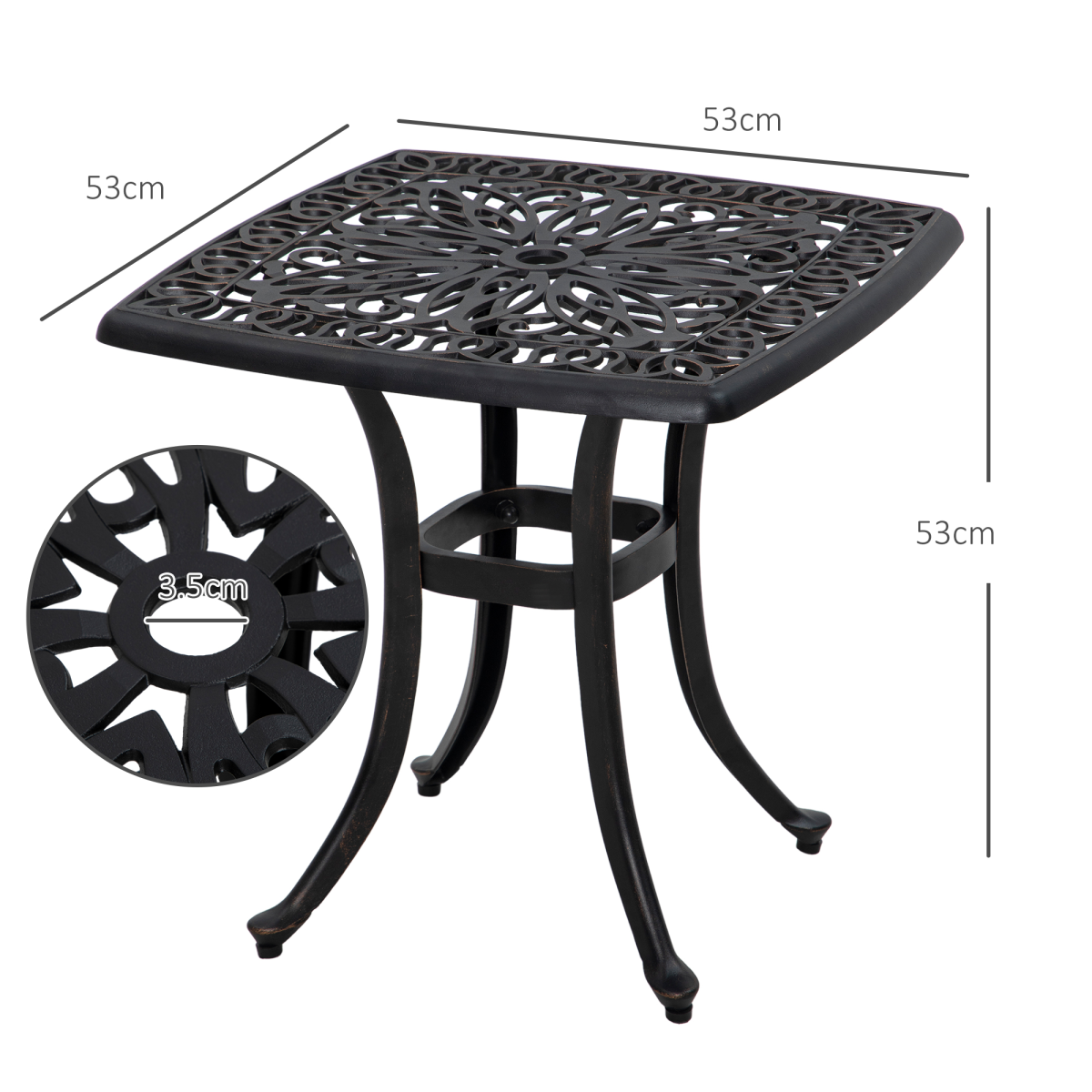 Outsunny Cast Aluminium Bistro Table with Umbrella Hole, Bronze Tone, 53 x 53 cm Square