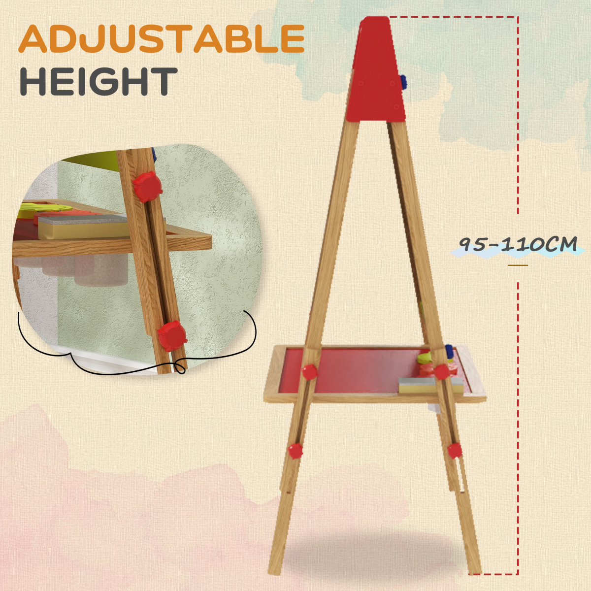 AIYAPLAY 3-in-1 Adjustable Kids Easel with Paper Roll and Storage Shelf