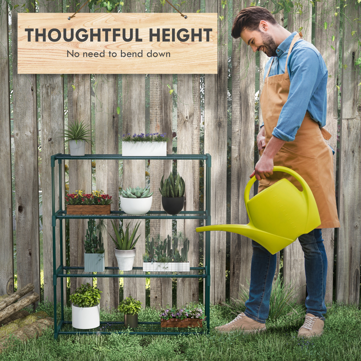 Outsunny 4-Tier Steel Plant Stand, Dark Green Flower Display Rack