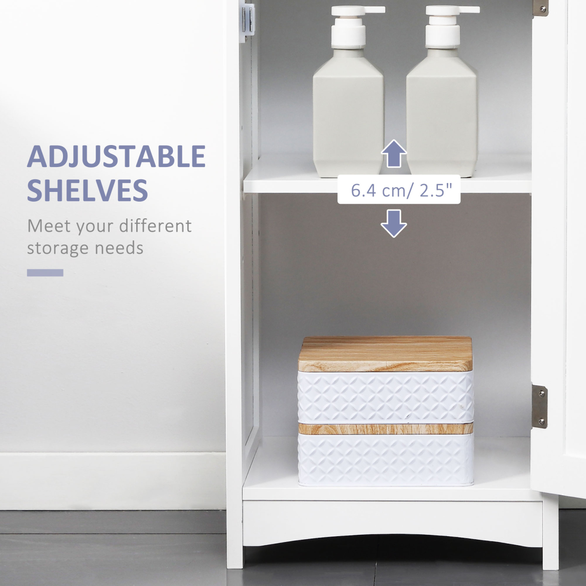 kleankin Tall Slim Freestanding Bathroom Storage Cabinet with 3 Shelves, Drawer and Cupboard, White