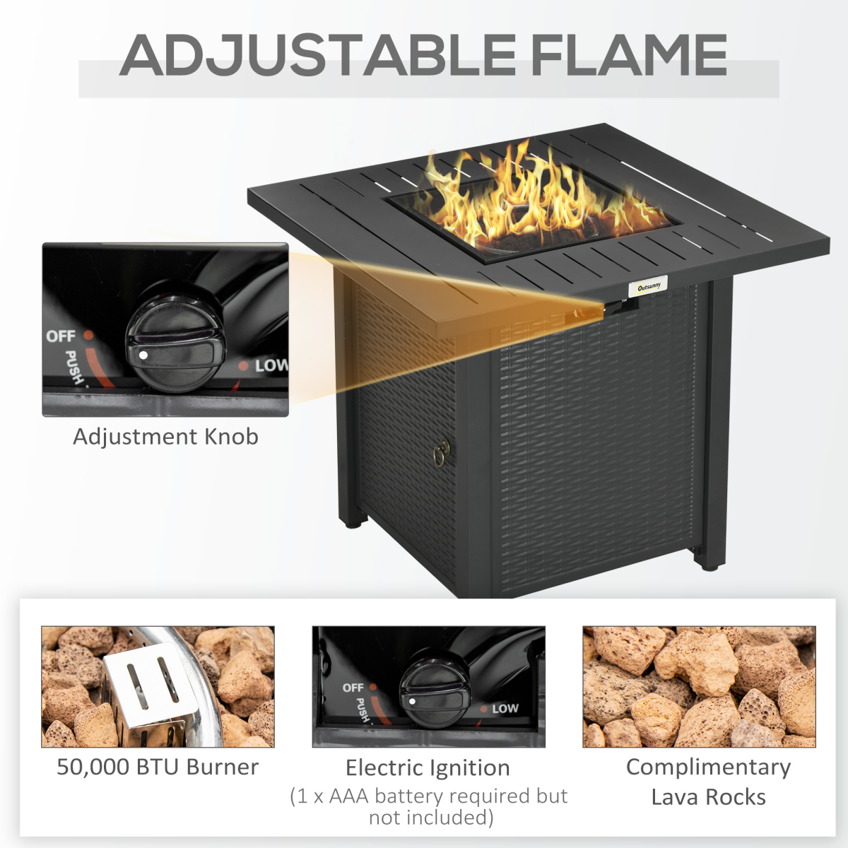 Outsunny 50,000 BTU Propane Gas Fire Pit Table with Protective Cover and Spark Guard