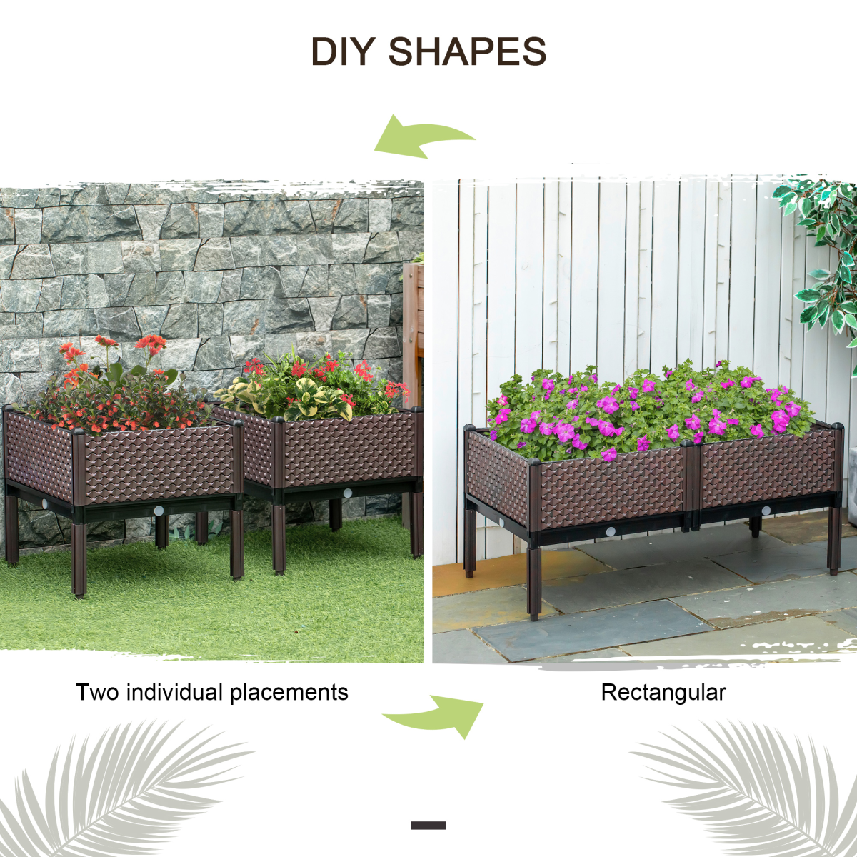Outsunny Set of 2 Elevated Raised Garden Bed Planter Boxes for Flowers, Vegetables, Herbs, Patio, Deck, Balcony