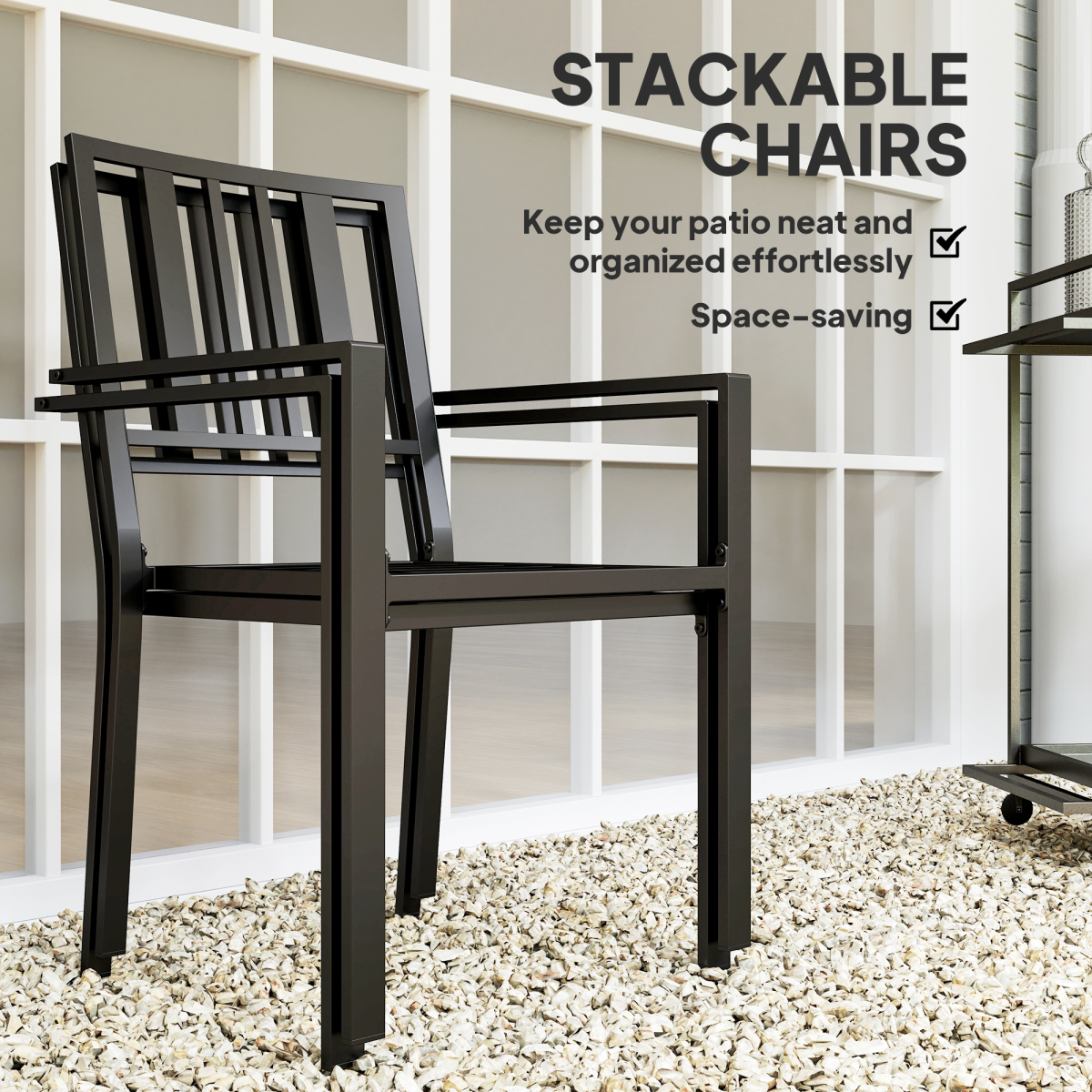 Outsunny Set of 2 Stackable Outdoor Garden Chairs, Black Steel