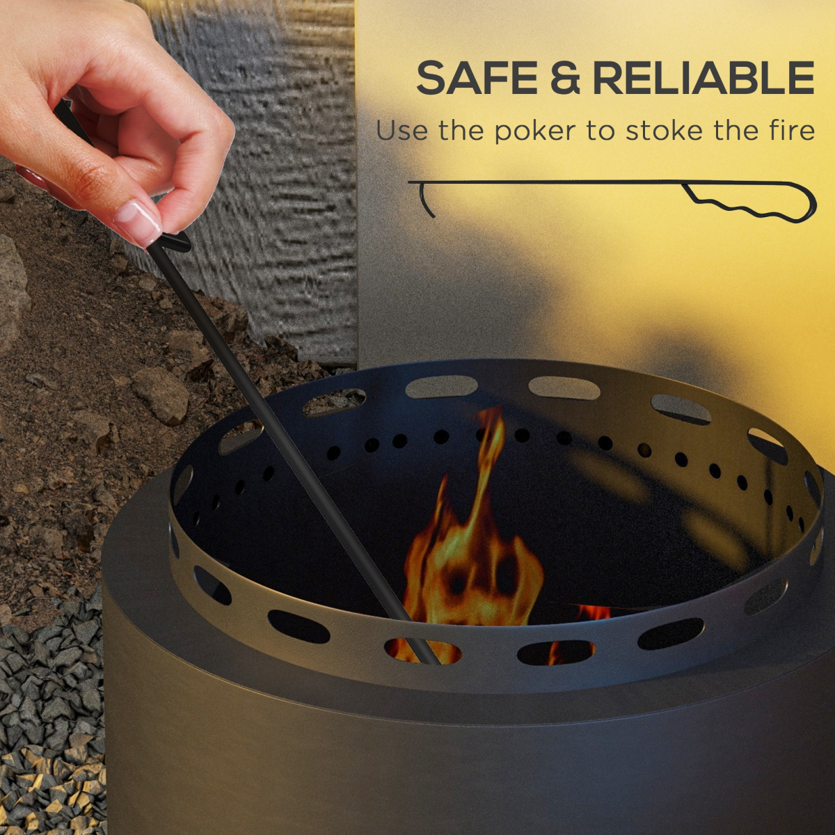 Outsunny 48.5cm Smokeless Wood Burning Fire Pit with Poker, Metal, Black