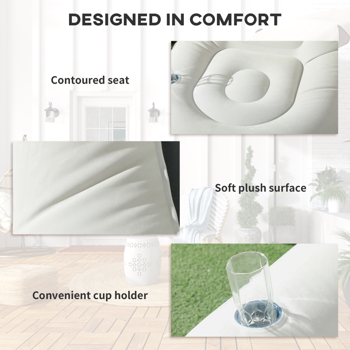 Outsunny Inflatable Sofa Chair and Foot Stool with Cup Holder, Grey