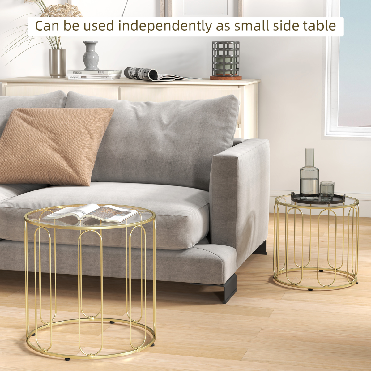 HOMCOM Set of 2 Nesting Coffee Tables with Glass Tops, Gold Tone