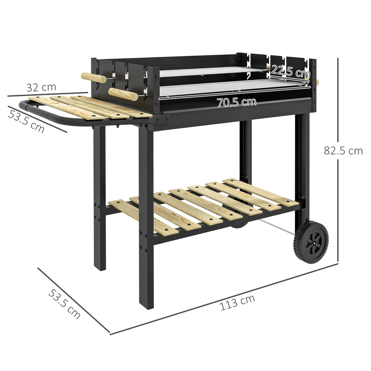 Outsunny Charcoal BBQ Grill with Side Table, Storage Shelf & Wheels