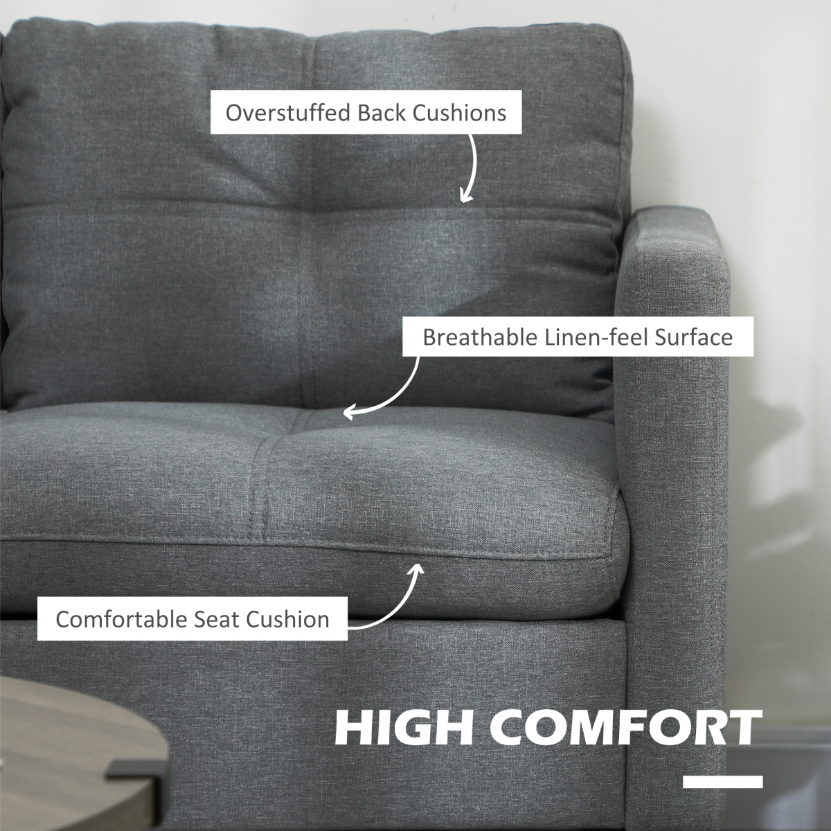 HOMCOM Grey 2 Seater Loveseat Sofa with Cushions, Linen-Effect Upholstered