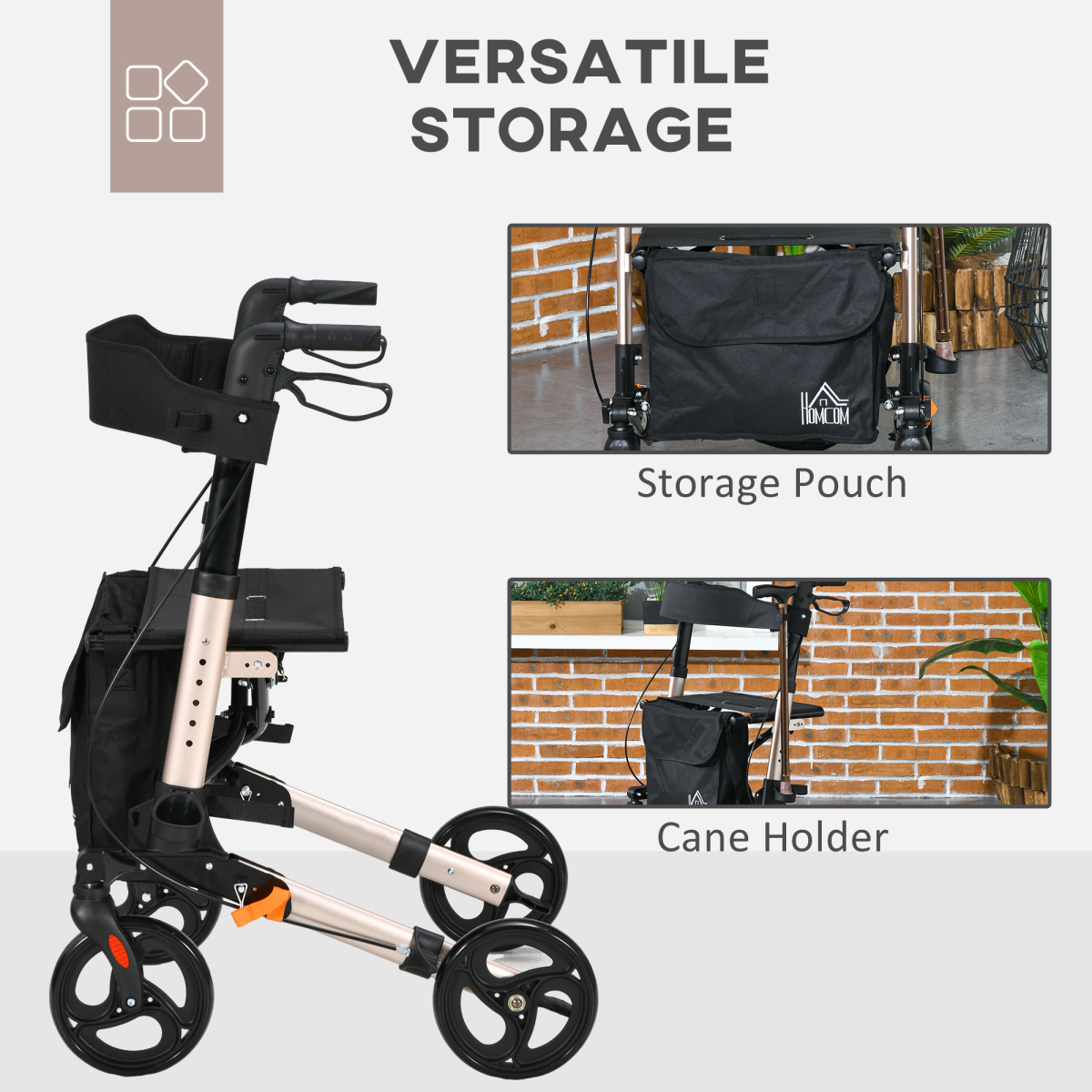 HOMCOM 4-Wheel Rollator Walker with Seat, Adjustable Height, Bag