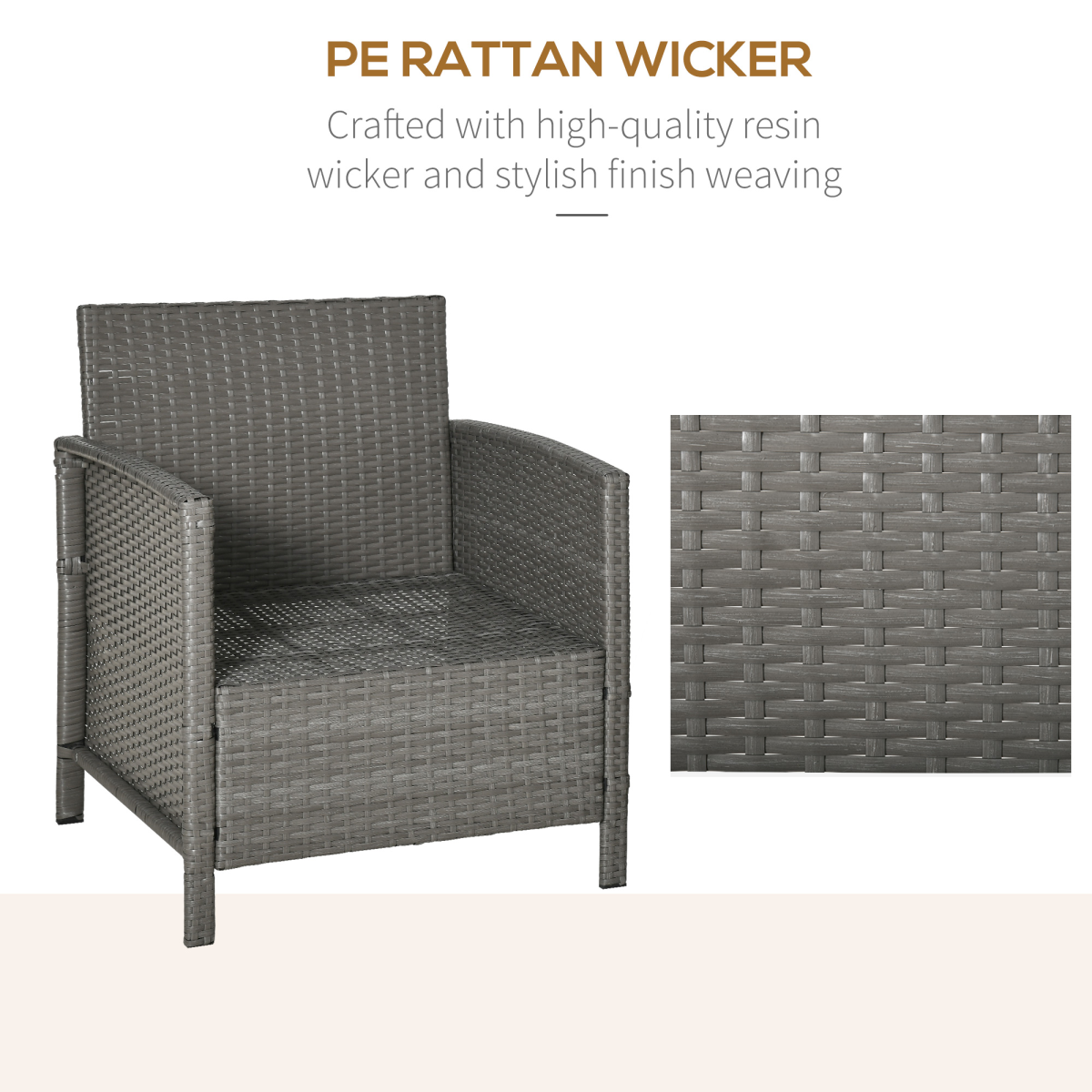 Outsunny Rattan Patio Bistro Set with Cushion Pillow and Coffee Table