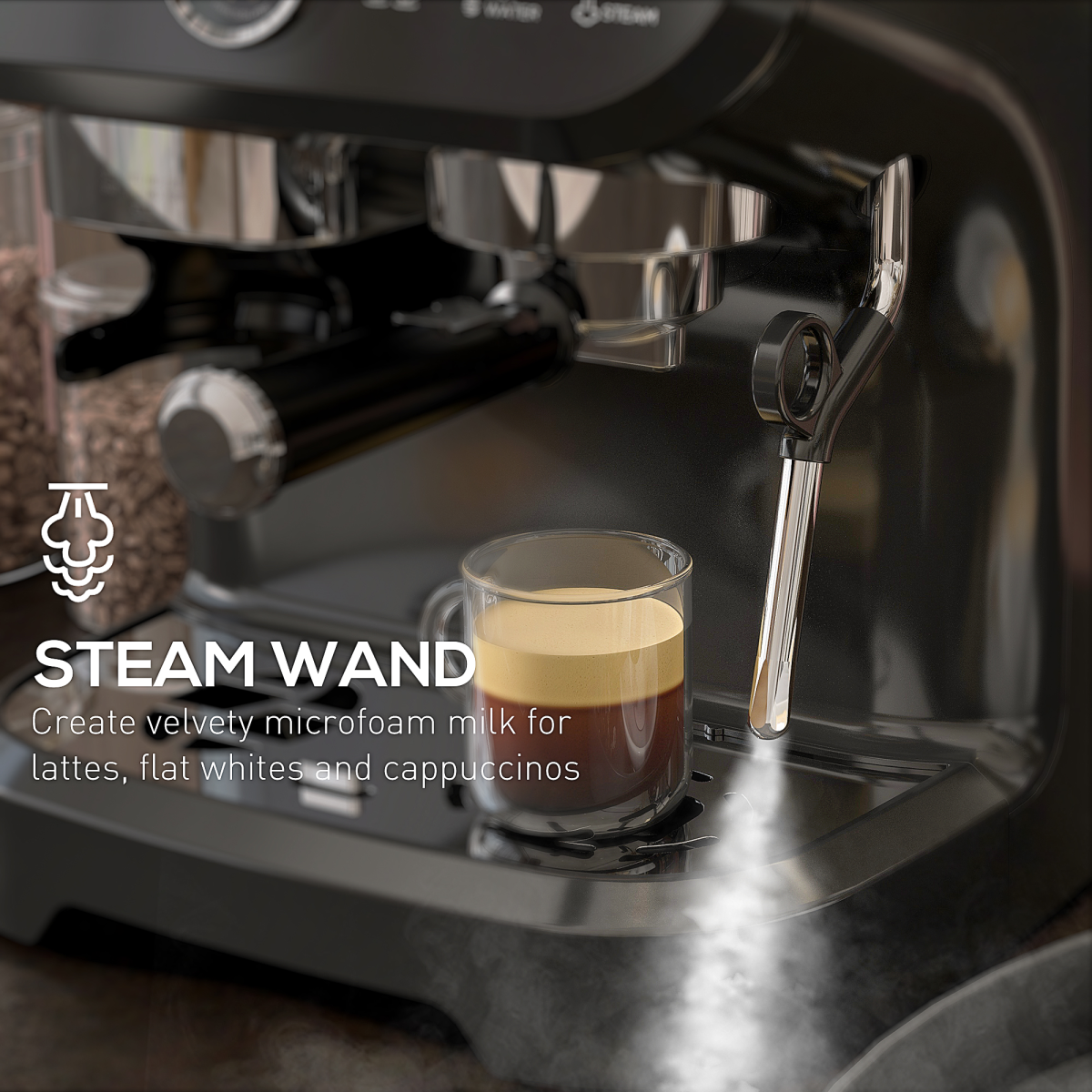HOMCOM Espresso Machine with Integrated Grinder & Steam Wand, 15 Bar