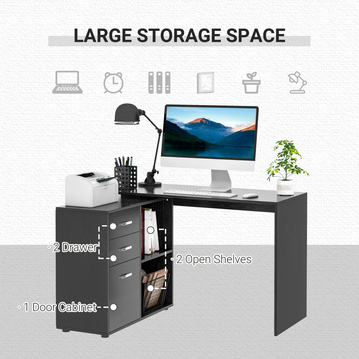 HOMCOM L Shape Computer Desk Workstation with Drawer Shelf File Cabinet, Home Office Desk