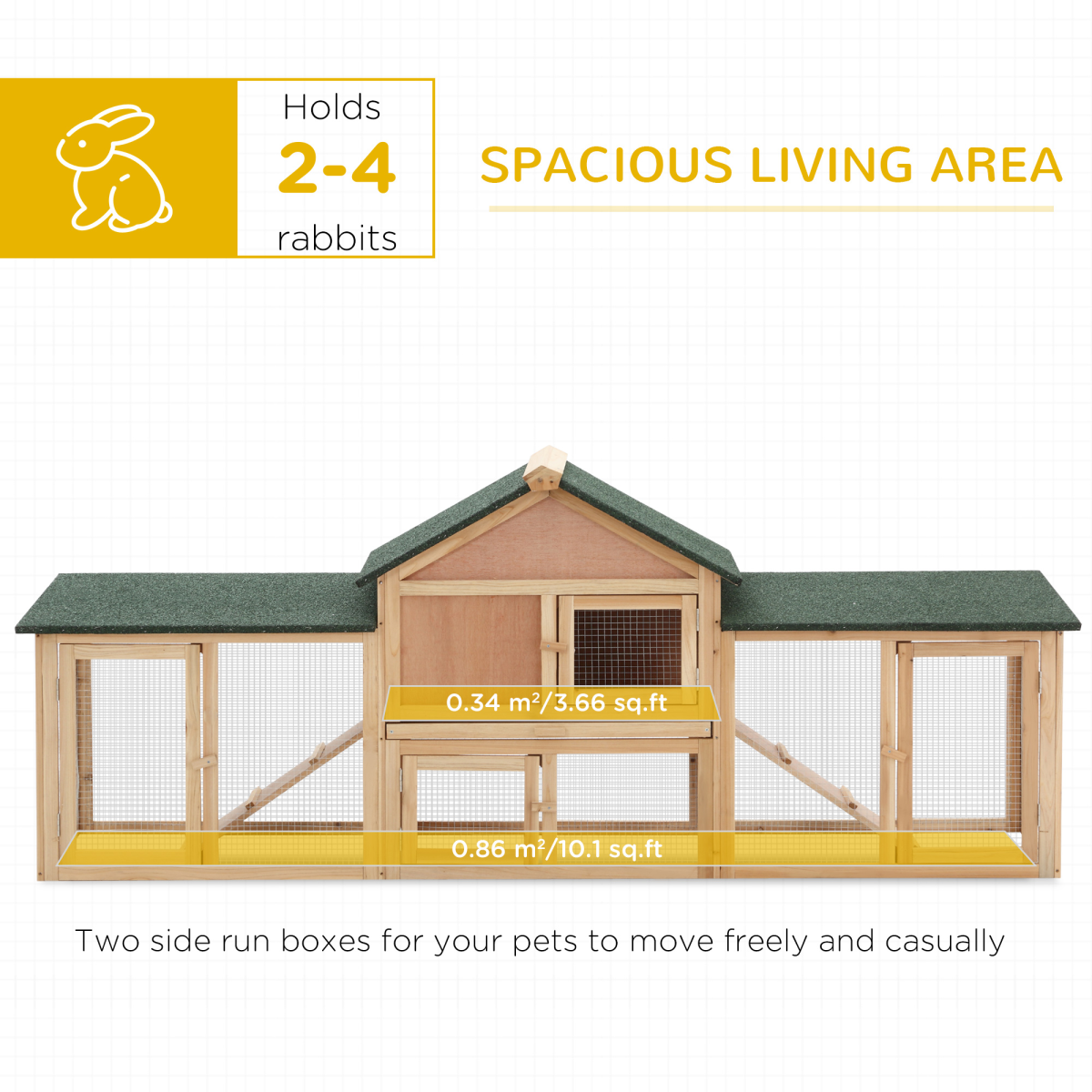 Wooden Indoor Rabbit Hutch House-Style Cage with Run Area