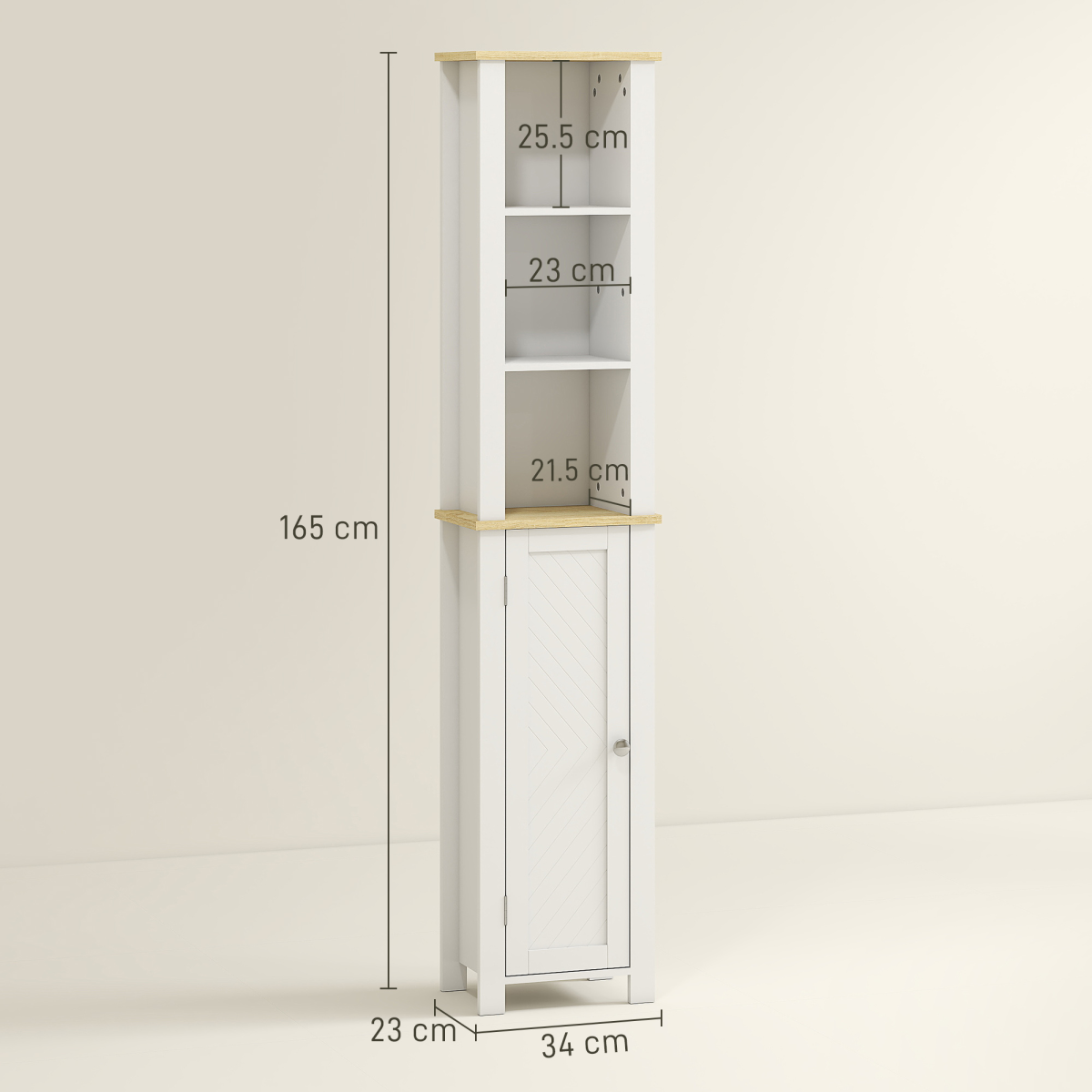 kleankin Slim Bathroom Storage Cabinet with Open Shelf, White