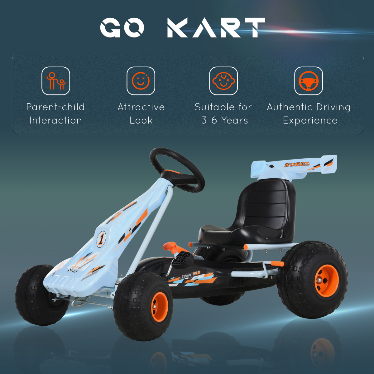 Kids Pedal Go Kart with Hand Brake, Gear Shift & Steering Wheel, Blue