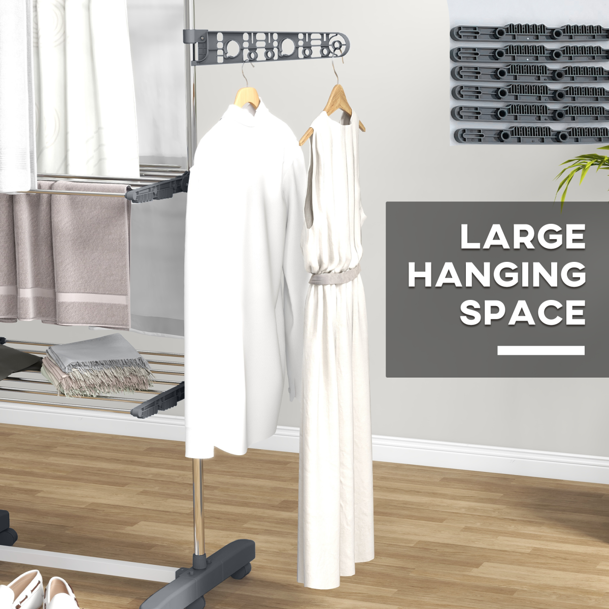HOMCOM 3-Tier Folding Clothes Airer, Stainless Steel, Grey