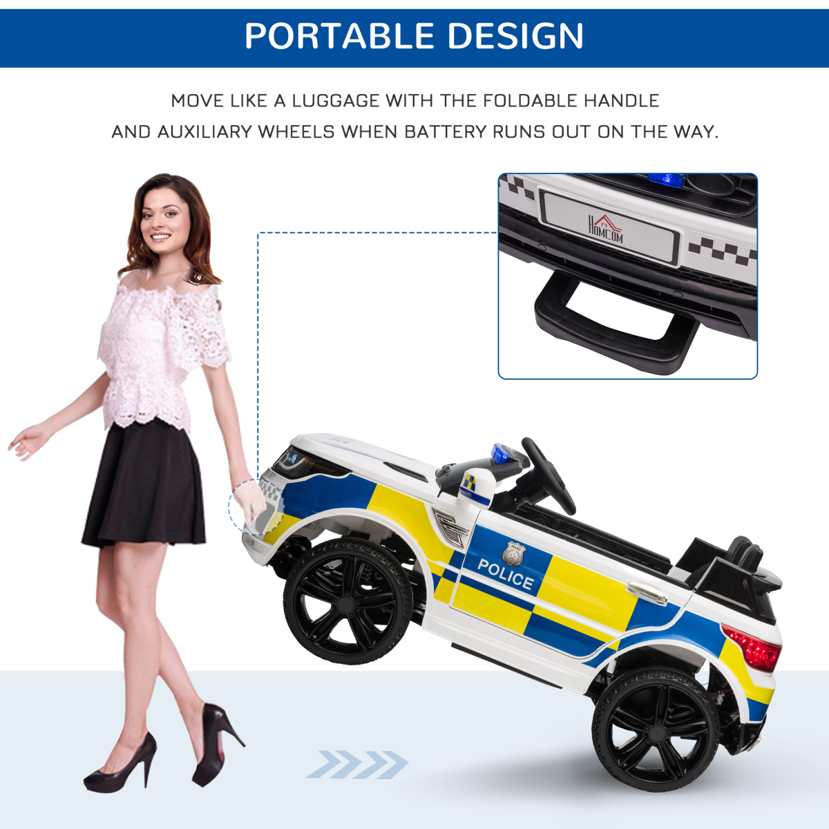 12V Kids Electric Ride On Police Car with Remote Control, Siren, Bluetooth, Lights, 3-6 Years