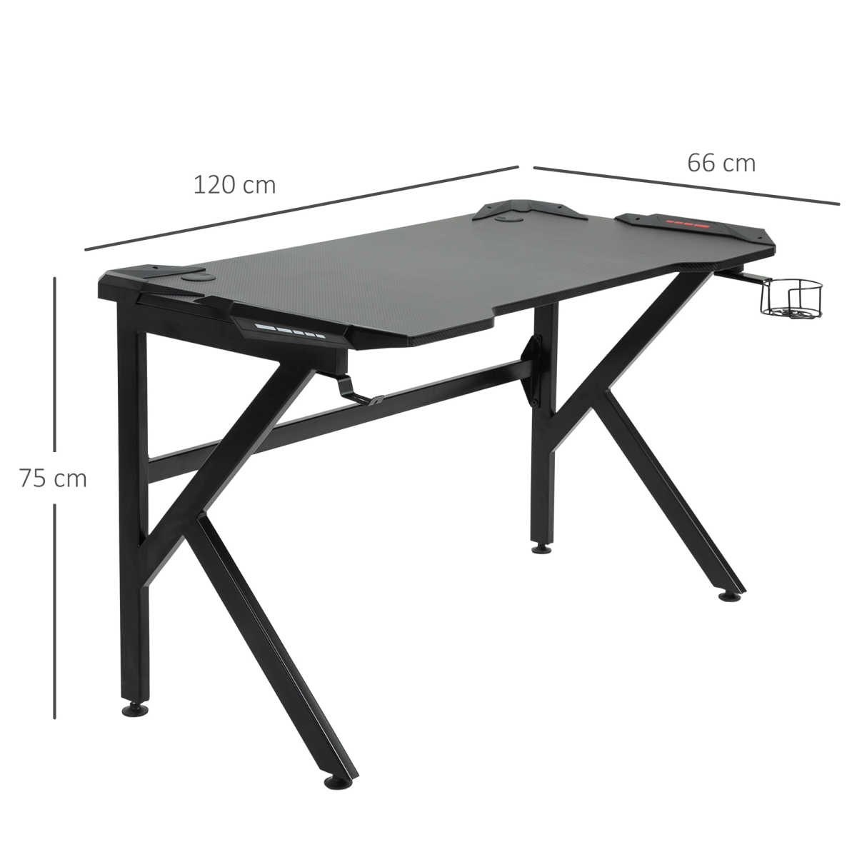 HOMCOM Gaming Desk with Steel Frame, Cup Holder & Headphone Hook