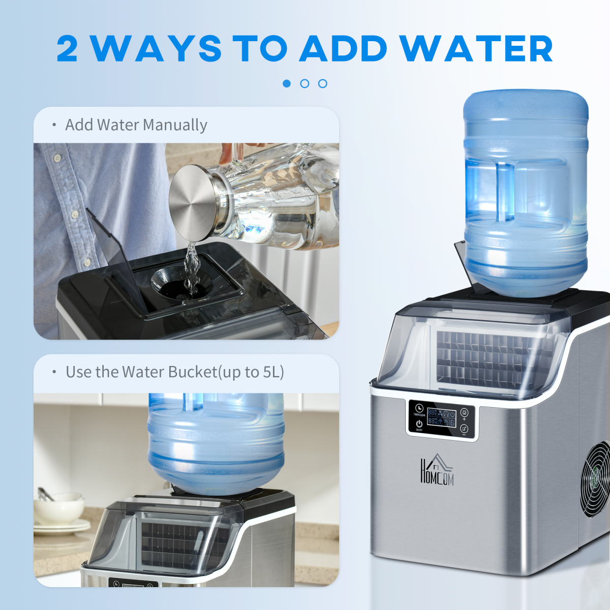 Counter Top Ice Maker Machine, Makes 20kg Ice in 24 Hours, 24 Cubes Every 18 Minutes, LCD Display, Automatic Cleaning, Adjustable Cube Size, 3.2L Capacity, Unbranded