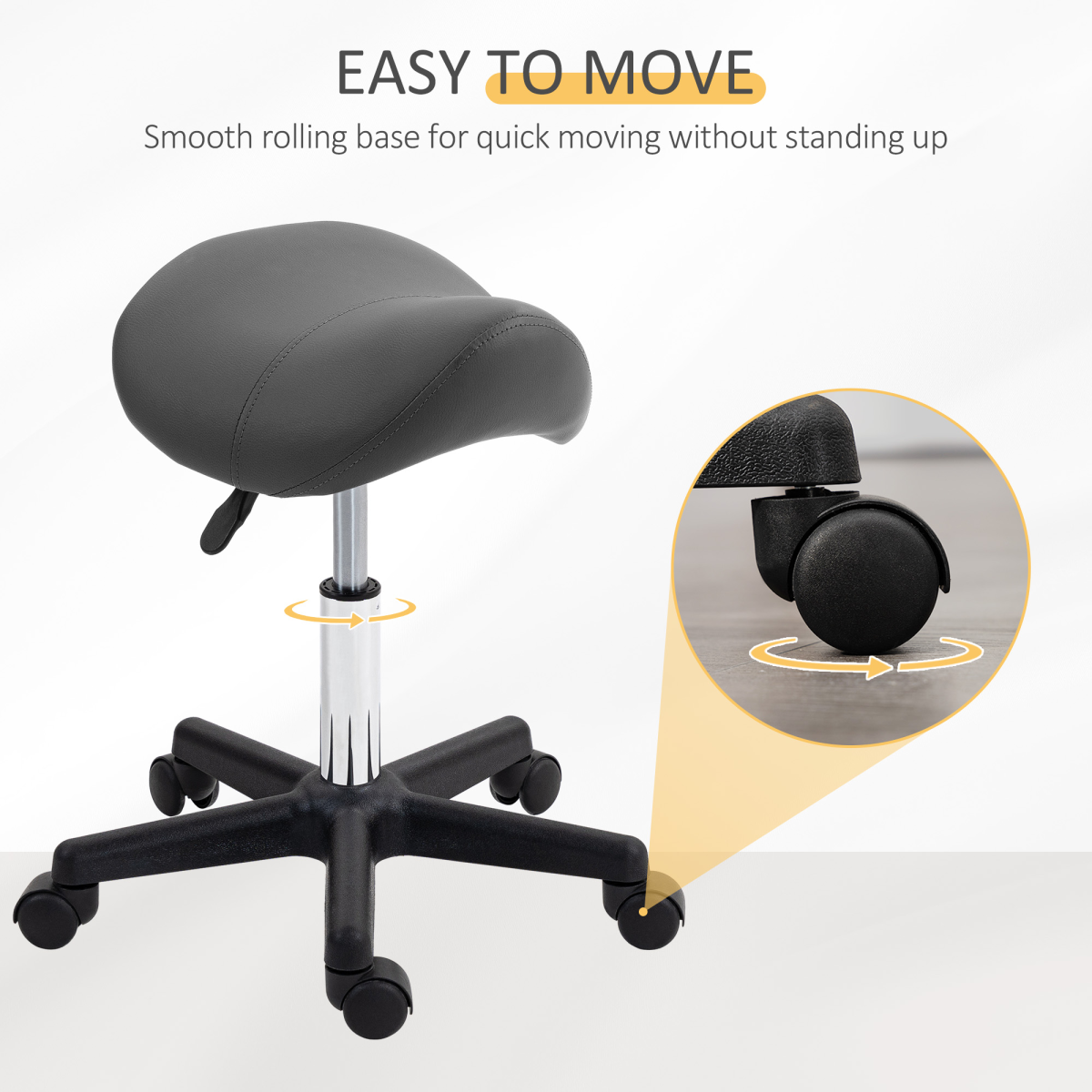 HOMCOM Adjustable Rolling Saddle Stool for Salon, Spa, Grey