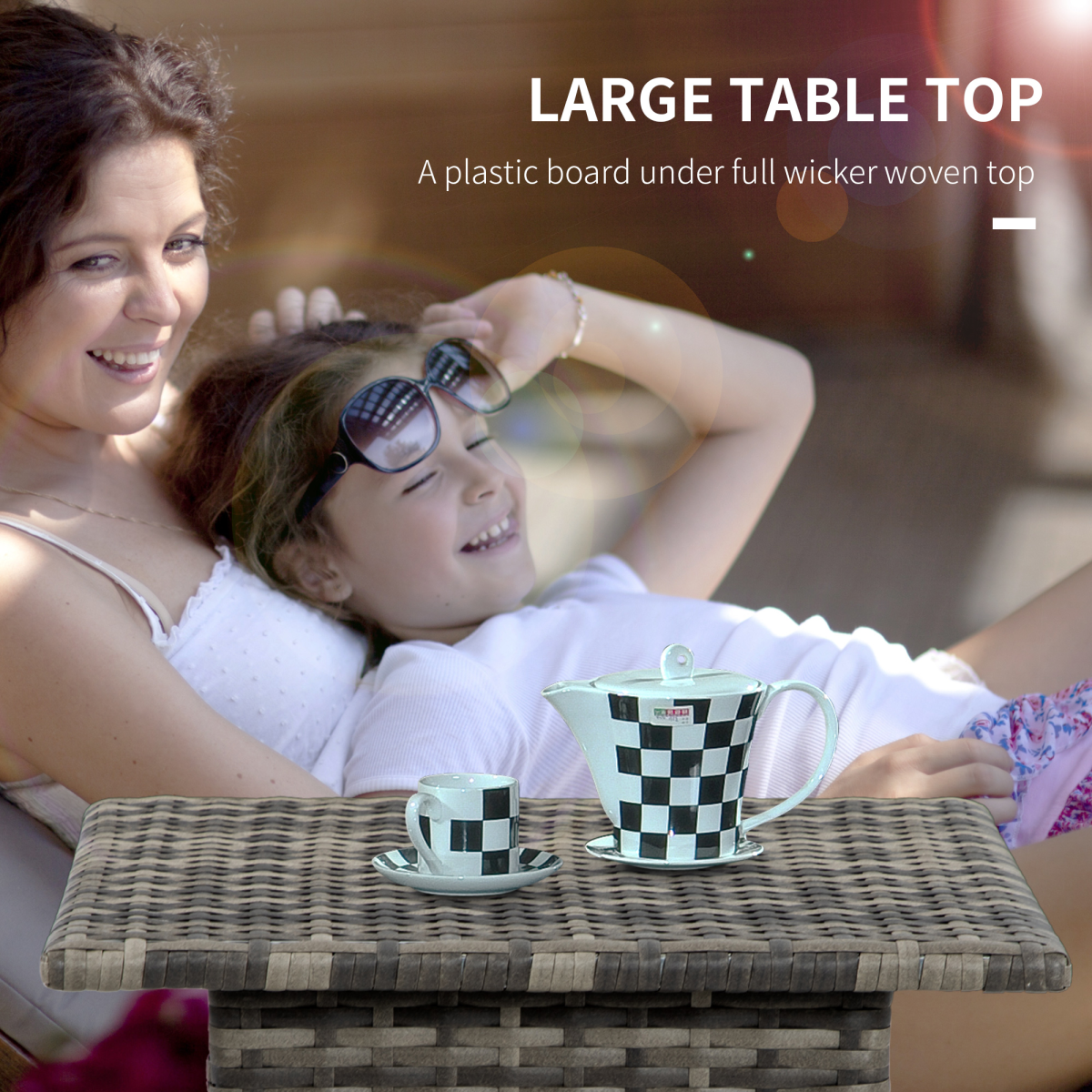 Outsunny PE Rattan Patio Coffee Table with Steel Frame, Mixed Grey