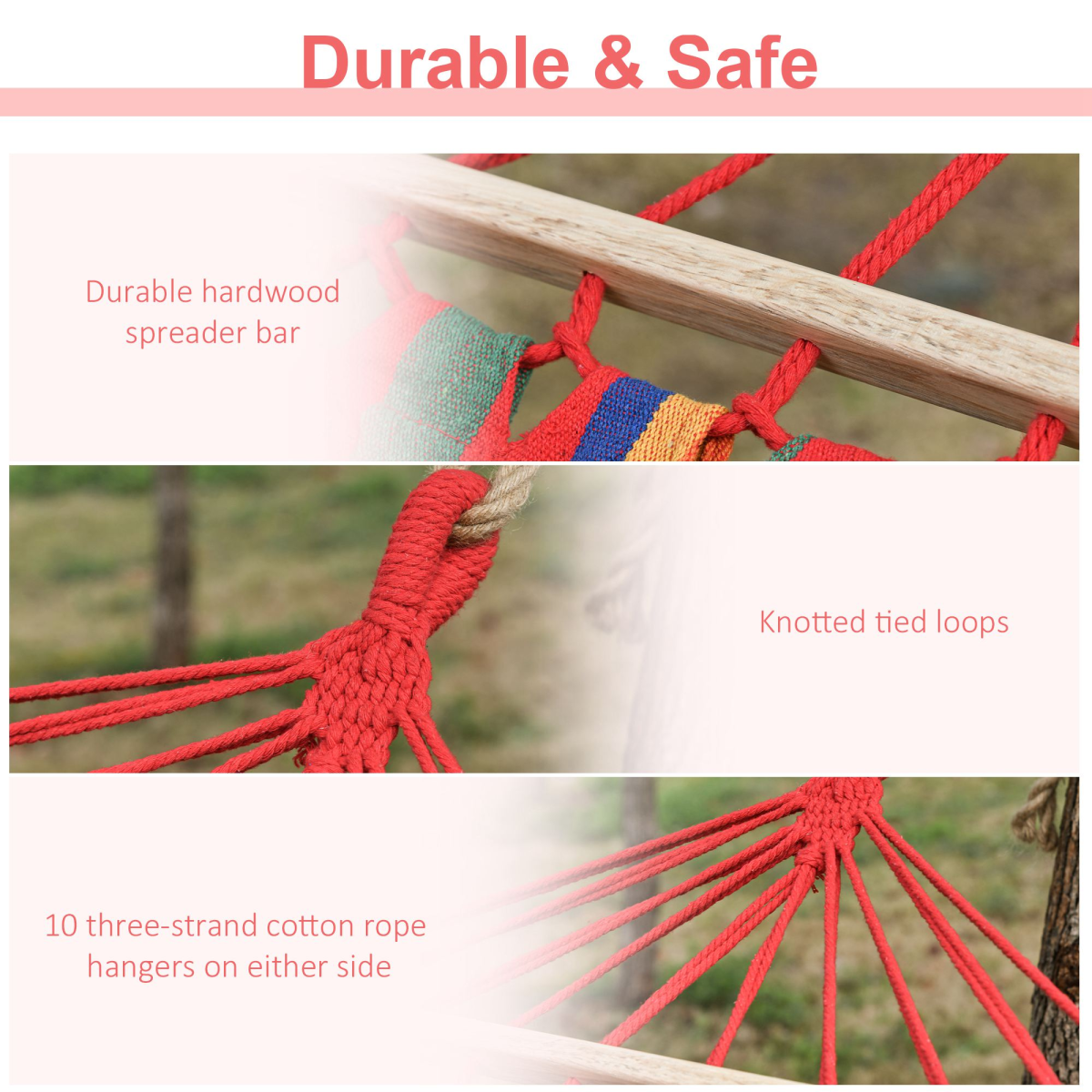 Outsunny Portable Polyester-Cotton Hammock with Headrest, Side Pocket, Hardwood Spreader Bar
