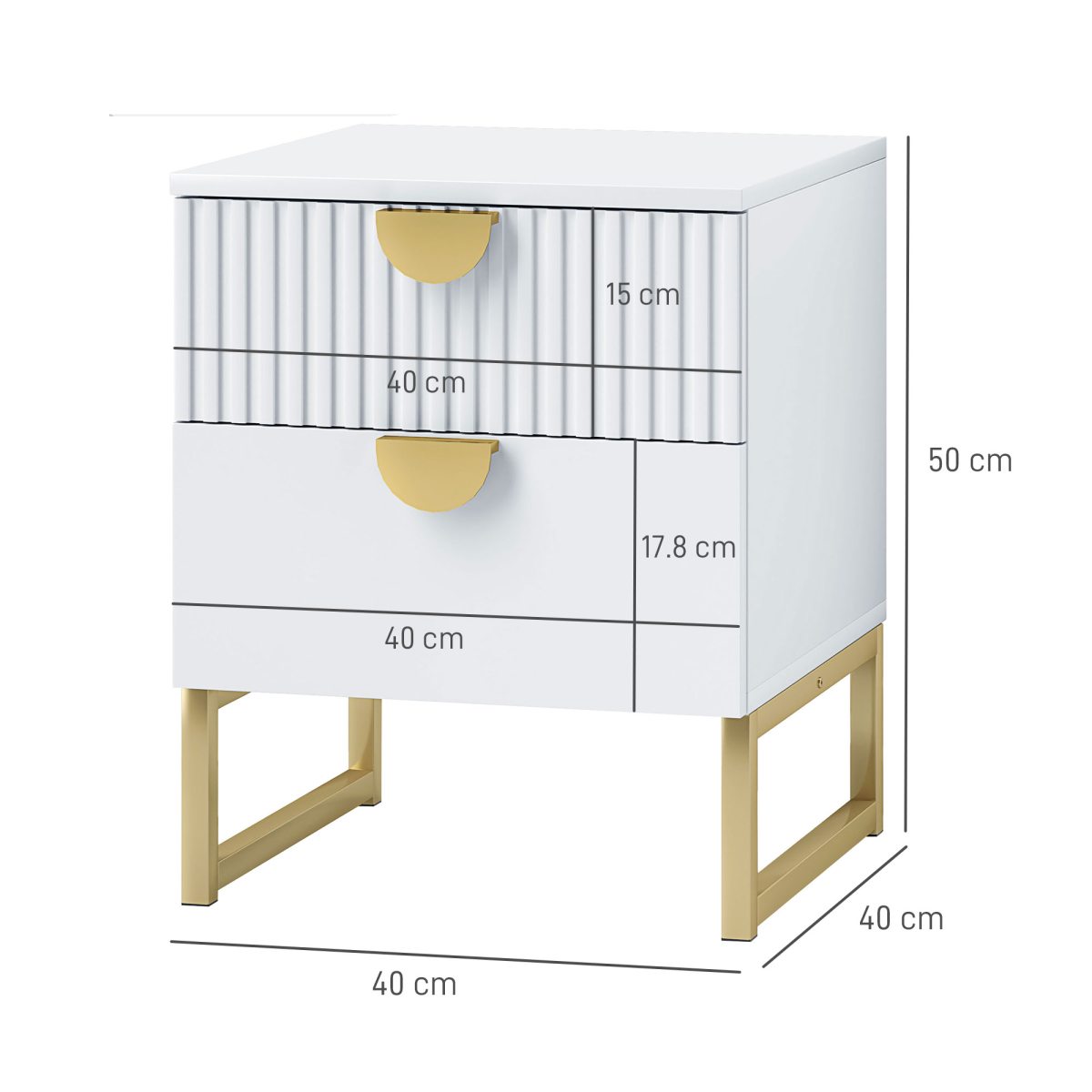 HOMCOM White Bedside Table with 2 Drawers, MDF, Metal Base