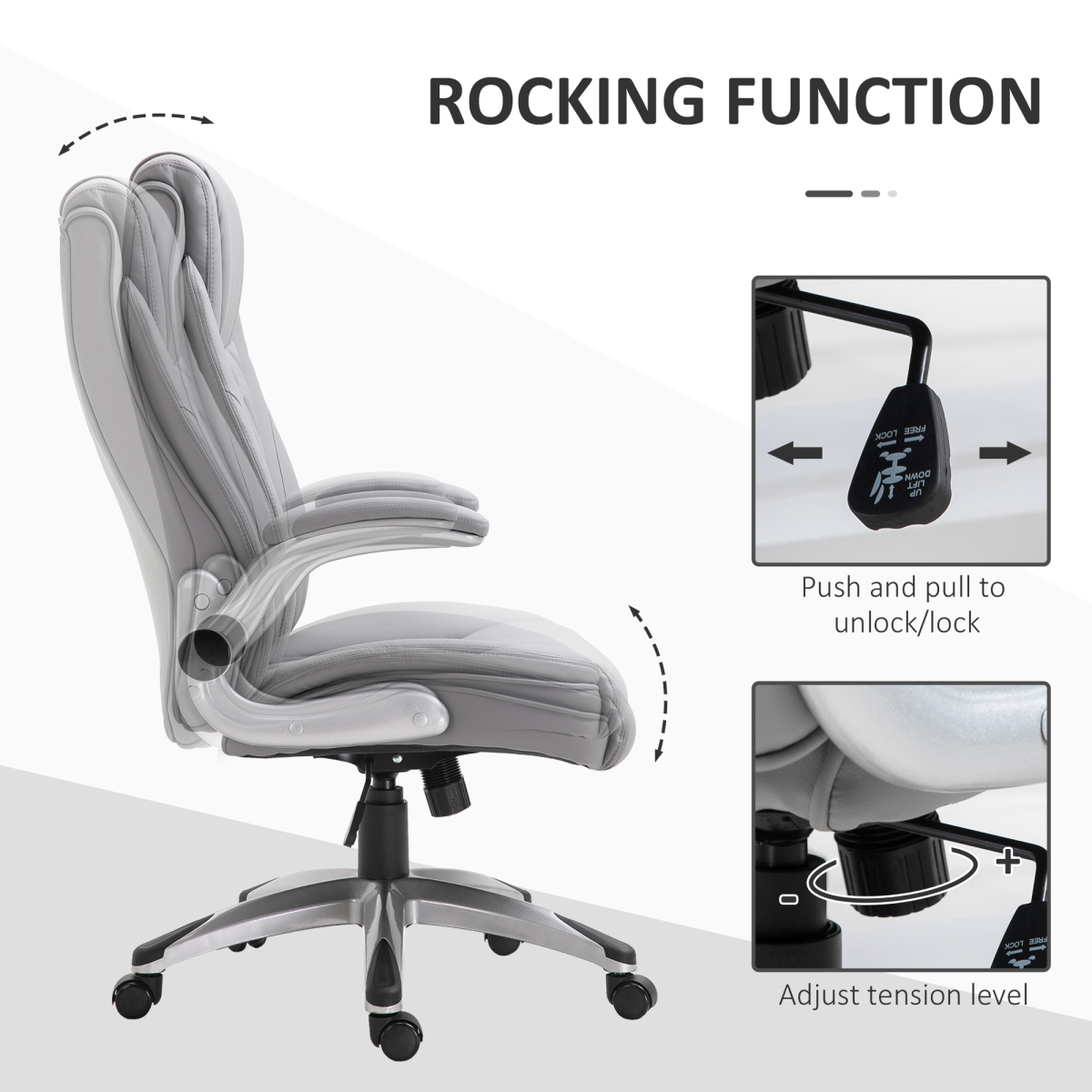 Vinsetto Grey High Back Executive Office Chair with Headrest, Adjustable Height, Armrests and 360° Swivel Base