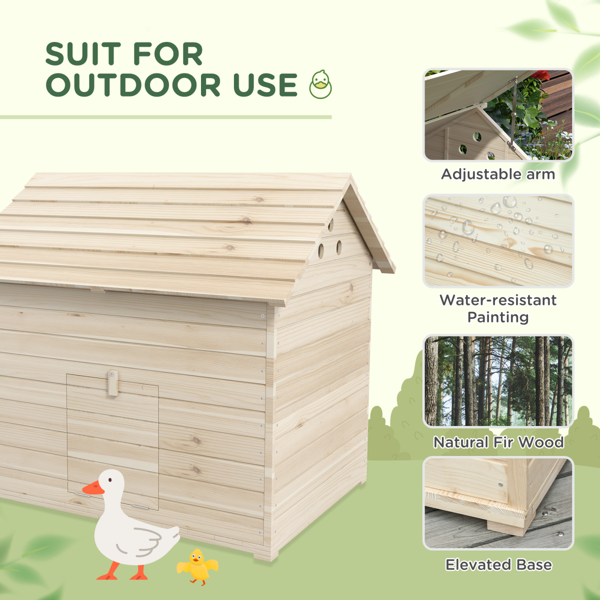 PawHut Wooden Duck House with Openable Roof, Raised Base & Air Holes