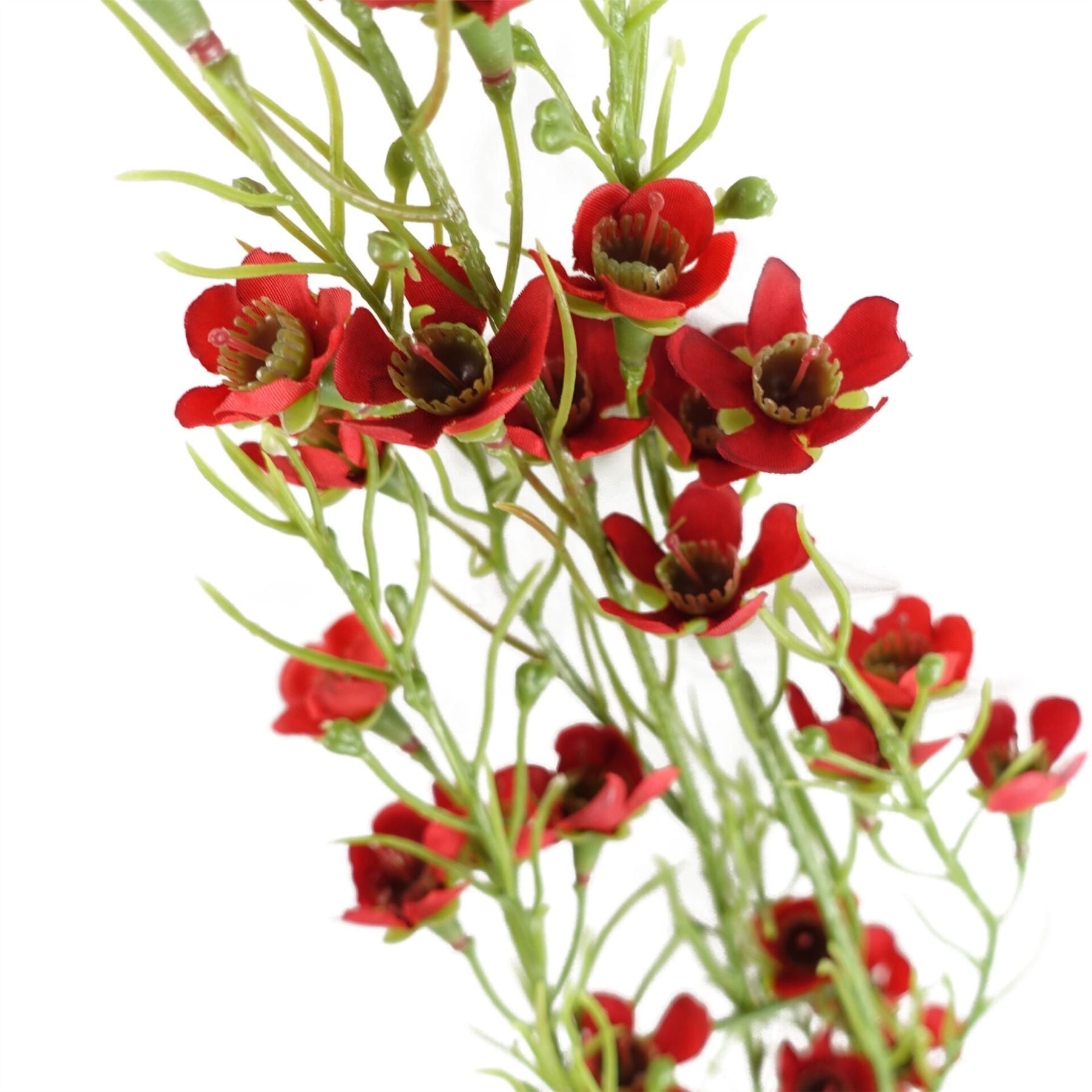 Leaf Pack of 6 Artificial Foliage Stems with Small Flowers, Red, 100cm